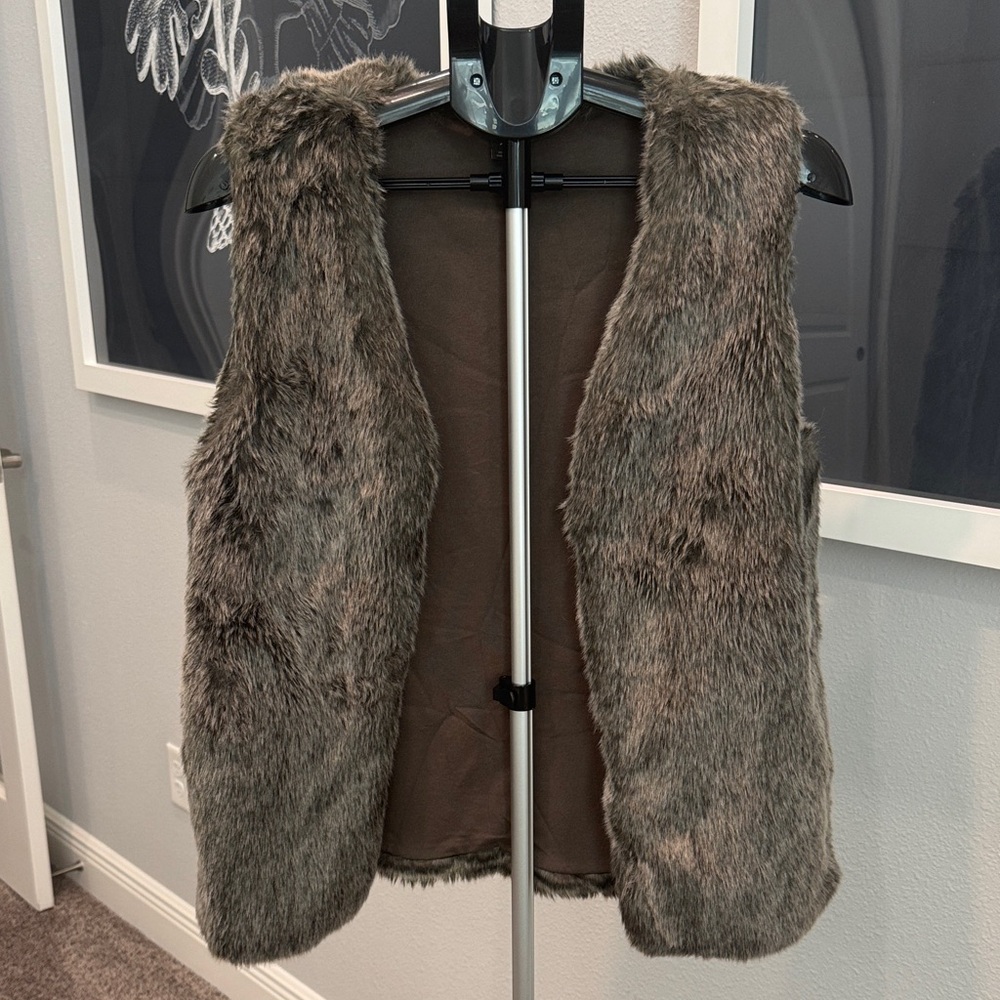 Eddie Bauer Brown Faux Fur Vest